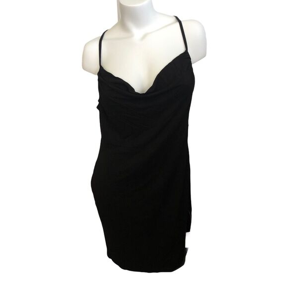 NEW ASOS Design Black Cami Mini Dress Bodycon Clubwear Cowl Neck Womens 14 - Picture 1 of 4